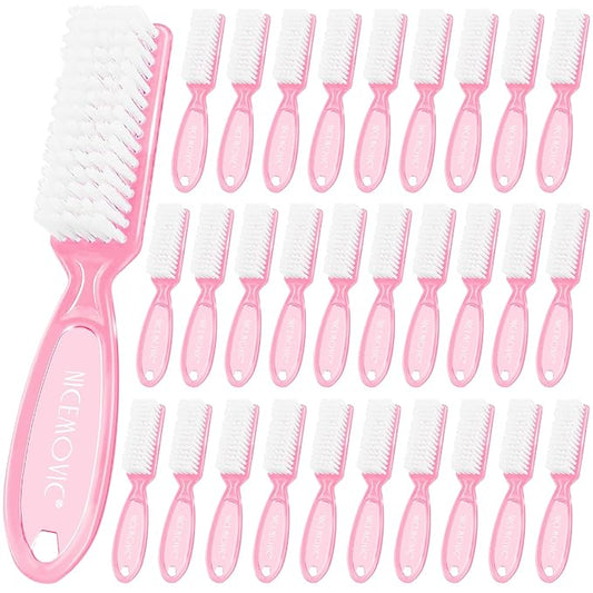 NICEMOVIC 30Pcs Bulk Nail Brush for Cleaning Fingernails, Handle Grip Nail Scrubber Brush, Hand Fingernail Cleaner Brush Manicure Tools Scrub Cleaning Brushes Use for Toe & Nail Cleaning (Clear Pink)