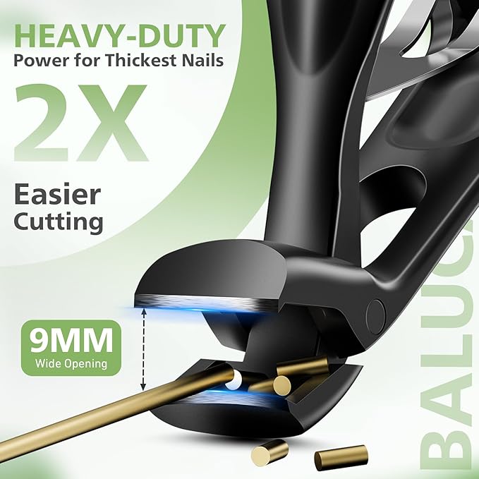 BALUCA Pro Angled Head Heavy Duty Toe Nail Clippers for Seniors & Thick Nails – Long Handle Toenail Clipper with Catcher for Arthritic Hands & Tough Toenails, Black