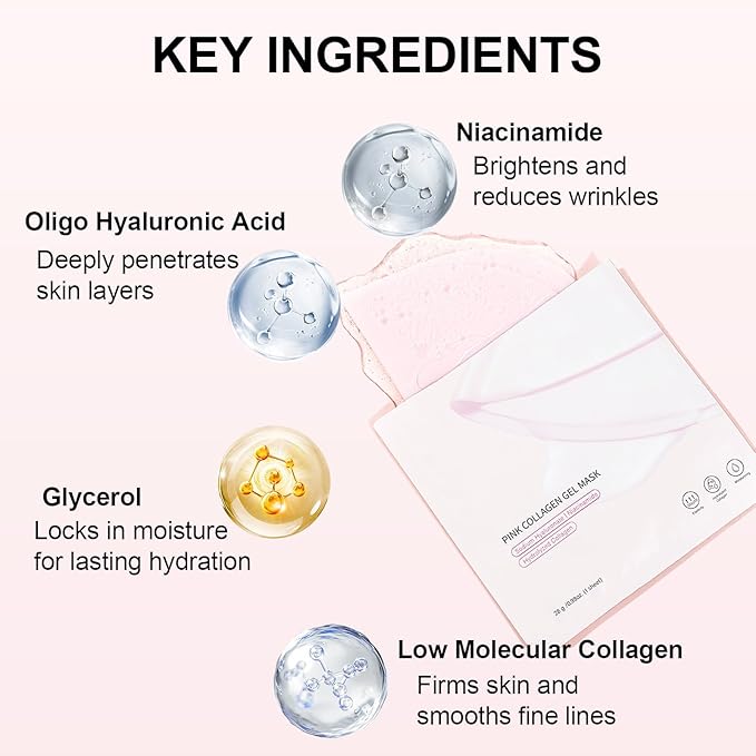 Pink Collagen Jelly Gel Sleeping Mask, Overnight Face Mask for Glass Glow Skin Hydrating Firming Elasticity, Deep Moisture Barrier Care, Cooling Refreshing Korean Skincare, 28g x 4pcs