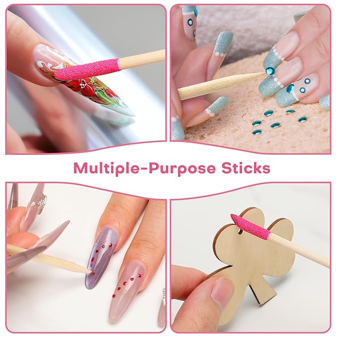 100PCS Disposable Sanding Sticks, Pumice Stone Cuticle File Remover Nail File Buffer, Double-Headed Manicure Sticks Wood Nail Stick Pusher Sanding Tools for Home Salon Mani-Pedi, Pink