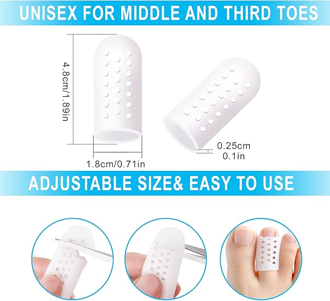 Toe Protectors Gel, 10 Pcs Breathable Toe Protector Cap Cover, Toe Guards for Protection of Ingrown Toenails, Corns, Calluses, Blisters, and More. Size Small