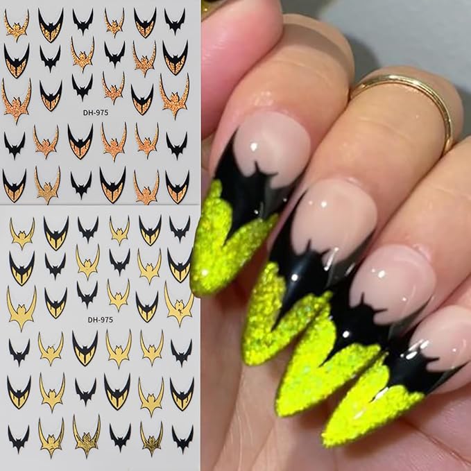 Bat Nail Stickers for Nail Art, Halloween Nail Art Stickers Black Gold Red Purple Silver Bat Nails Design Decals Halloween Manicure Decoration Accessories Supplies for Women 6 Sheets