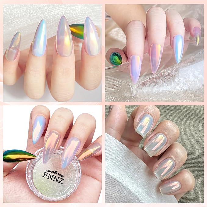 Unicorn Chrome Nail Powder, Aurora Unichrome Mermaid Aurora Nail Powder Pigment Pearlescent Nail Art Glitter Decoration for Home DIY Nail Salon Manicure - Butterfly Elves