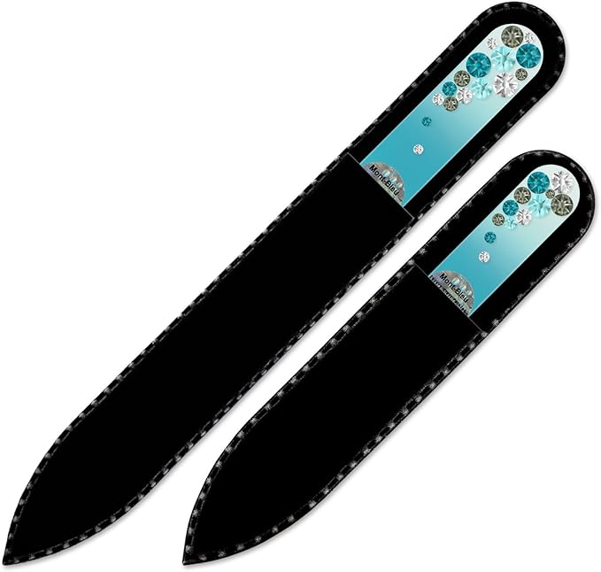 Gifts for Women - Mont Bleu Premium Set of 2 Glass Nail Files Hand Decorated with Crystals - Handmade Gift Set - Best Crystal Nail Files for Natural Nails - Your Nail Health in Your Hands