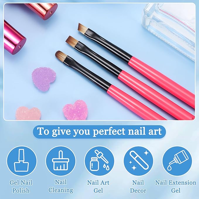 3PCS Nail Clean Up Brushes for OPI Nail Polish Remover, Brushes for Cleaning Polish Mistakes on the Cuticles, Acetone Resistant Nail Brushes for Nail Art and Designs（BB Pink ）