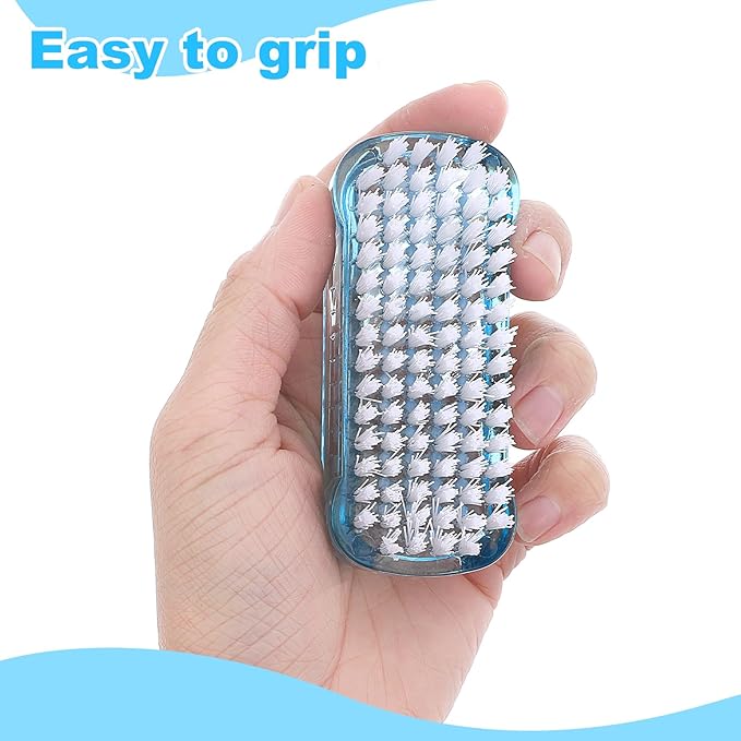 2PCS Two Sided Nail Brush, Soft and Stiff Bristles for Cleaning Under Nails and Fingernails, Durable Nylon PP Scrub Fingernail Brushes with Non Slip Grip, Nail Brushes Portable for Men Women