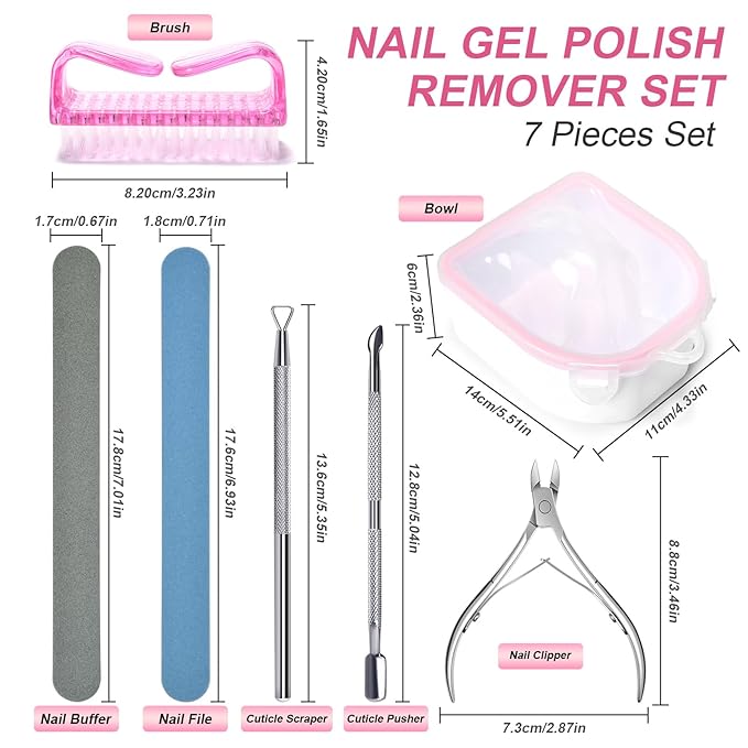 Nail Soaking Bowl Kit Soak Off Bowl Soak Off Gel Polish Dip Powder Remover Manicure Bowl with Nail File and Buffer Cuticle Peeler Scraper Cuticle Nippers Nail Brush Nail Art Tool