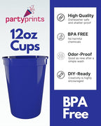 PartyPrints 100 Pack Small 10 to 12 oz Royal Blue Reusable Blank Plastic Cups - Image 2