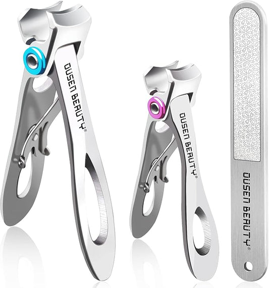 Nail Clippers for Thick Nails, Extra Wide Jaw Opening Nail Cutter for Thick Toenails, Stainless Steel Finger & Toe Nail Clipper with Nail File 3 Pcs Set for Seniors & Adult & Men & Women