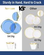 Nervure 350Pcs Blue Plastic Plates, Disposable Dinnerware Set - Image 5