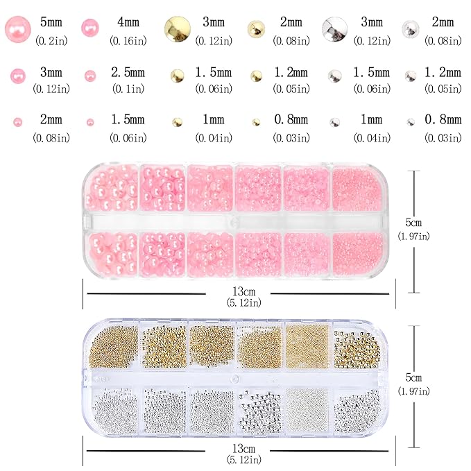 Nail Art Pearls with Rhinestones Glue Gel Flatback Pearls Nail Charms Luxurious Nails Supplies Accessories Gold Silver Gems Jewelry Pearl for Women Nails Design(Pink)