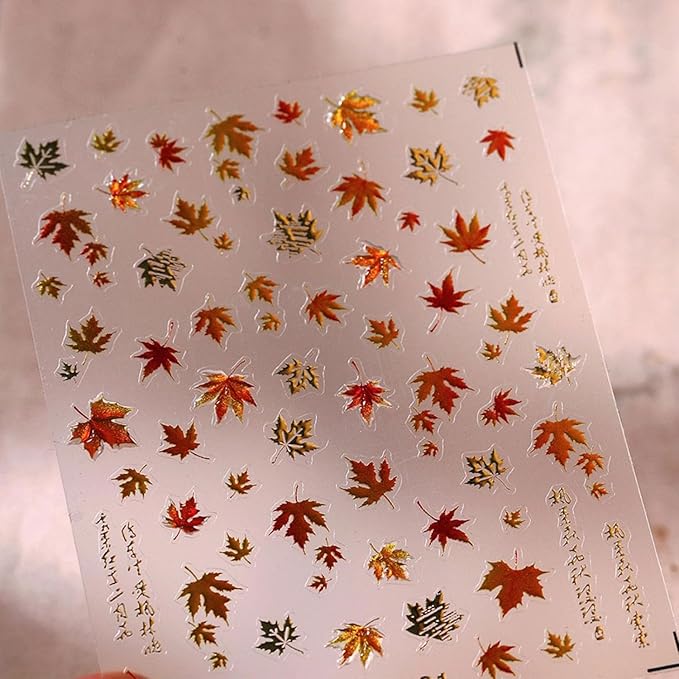 Maple Leaf Nail Stickers 5D Embossed Nail Decals Fall Design Nail Supplies Gold Leaf Stickers for Women Nails Decorations Thanksgiving Day Nails Accessories 1PCS