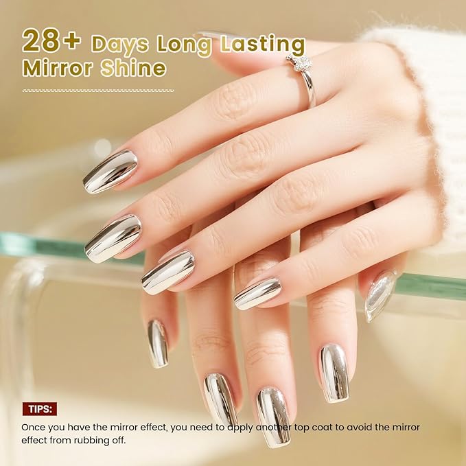 JODSONE Top Coat for Chrome Nail Powder - 16.5ml No Wipe Gel Top Coat for Rubbing Mirror/Chrome Nail Powders, Smooth Finish, High Gloss, U V/LED Curing Needed