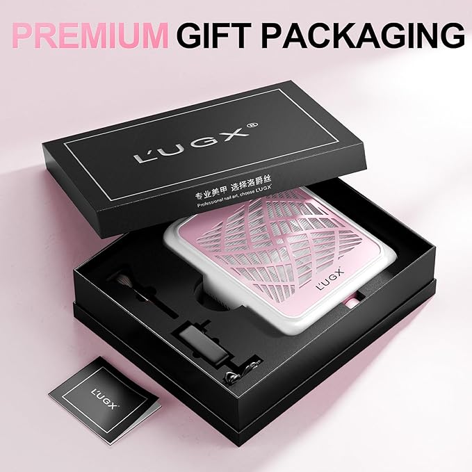 L'UGX Nail Dust Collector Rechargeable with 2 Reusable Filter, Professional Dust Collector Nail Tech Fan Extractor Powerful Suction Vacuum Dust Collector for Nails, Perfect for Home Salon Use