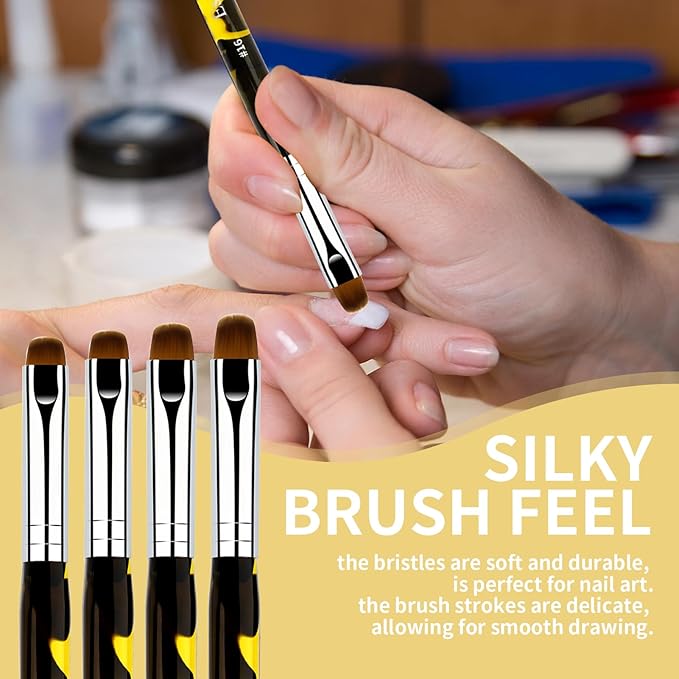 French Manicure Brush, Esclane 2 Way French Nail Brush with Dotting Tool for Manicure Cuticle Clean Up Nail Art Design, French Tip Brush (Yellow, #16)
