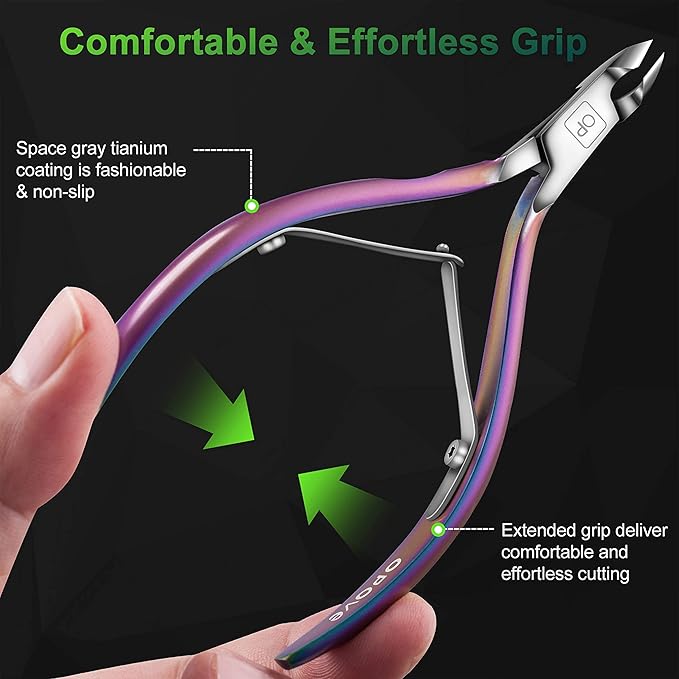 Cuticle Trimmer Cuticle Nippers Clippers Stainless Steel Hangnail Remover Extremely Sharp Cutter Pedicure Manicure Tool, opove X7 Rainbow Gradient