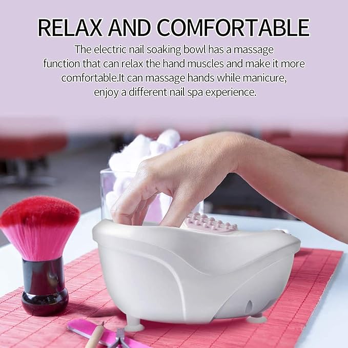 HURRISE Electric Nail Soaking Bowl, Nail Polish Remover Bowl, Vibration Bubble Hand Spa Massage Machine for Beauty Salon and Home, Nail Art Manicure Hand Care Tool (US)