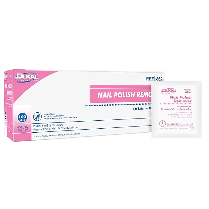 Dukal Nail Polish Remover Pads. Pack of 100 Acetone Free Remover Wipes. 2-ply Saturated Pads. Cleansing Pads. Nail Wipes. Nail Gel Remover Pads. Individually Packaged, 862