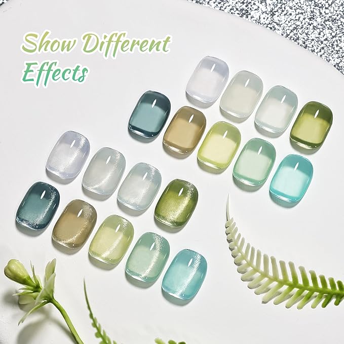 JODSONE 9 Cyan Colors Jelly Gel Nail Polish Set with Base Coat Top Coat Women's Holiday Gifts