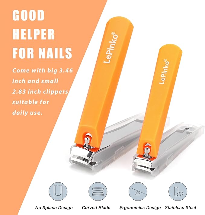 Stocking Stuffers, Nail Clippers Set, Gifts for Women Men Mom Dad Girl Boy Seniors, No Splash Nail Cutter 2PCS - Orange