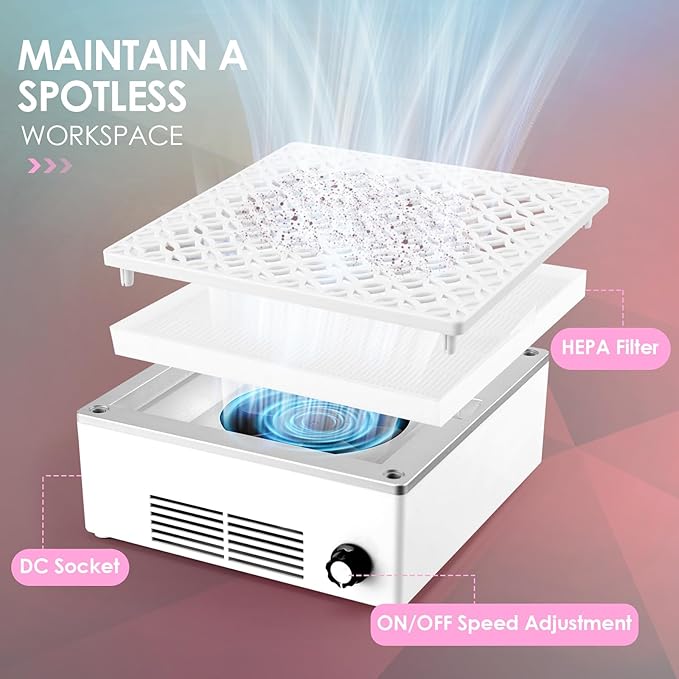 Nail Dust Collector Dust Collector Machine Reusable Filter & Powerful 120W (White, Fixed Speed Version)