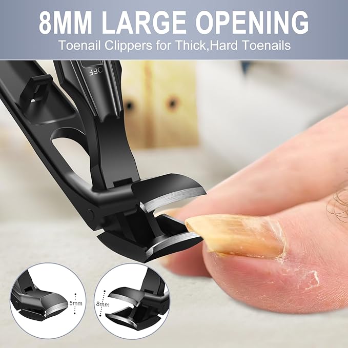 Toenail Clippers for Thick Toenails, Stocking Stuffers Gifts for Men, Heavy Duty Slanted Nail Clippers with Wide Jaw, Black