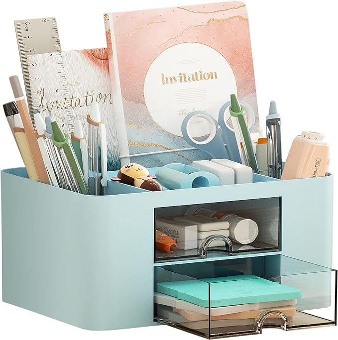 Marbrasse Pen Organizer with 2 Drawer, Desk Organizers and Accessories with 5 by Marbrasse