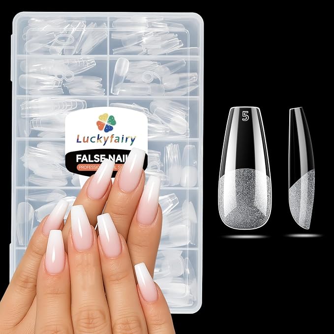 Medium Gel Coffin Nail Tips, 240pcs Soft Gel Pre-Shaped Acrylic Fake Nails, Half Matte Full Cover Clear Press on Flase Nail Tips for Extension Nail Manicure Home DIY 12 Sizes Gelly Tips
