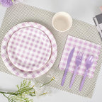 Vyntra 350 Pcs Lavender & White Checkered Gingham Paper Plates and Napkins Set - Image 4