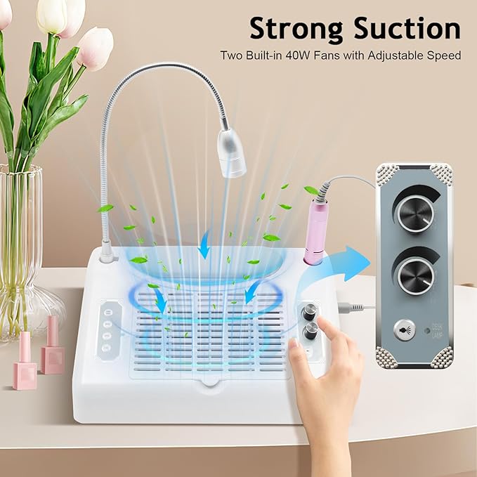 5 in 1 Nail Dust Collector, 40W Professional 30000rpm Electric Multifunction Nail Art Machine, UV LED Nail Lamp for Nails Manicure, with LED Lamp in Salon & Home