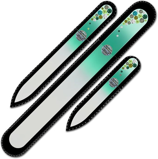 Mont Bleu Set of 3 Hand Decorated Crystal Nail Files - Czech Tempered Glass - Handmade Gifts