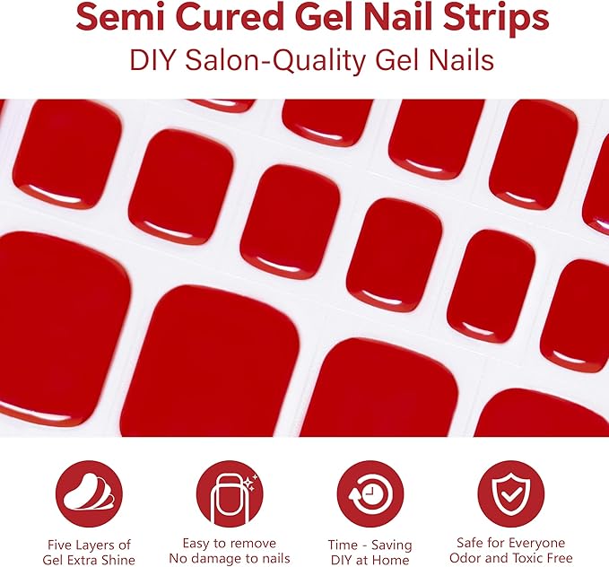 Semi Cured Gel Toe Nail Strips-at-Home Pedicure Essentials Cover Yellow Nails, Pedicure Essentials for Swimmers & Athletes(Red.Pedicure)