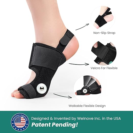 Welnove Bunion Corrector - Orthopedic Bunion Splint - Big Toe Separator Pain Relief for Women & Men - Bunion Correction Toe Straightener with Non-slip Strap, Day Night Support (Black, 2 Count)