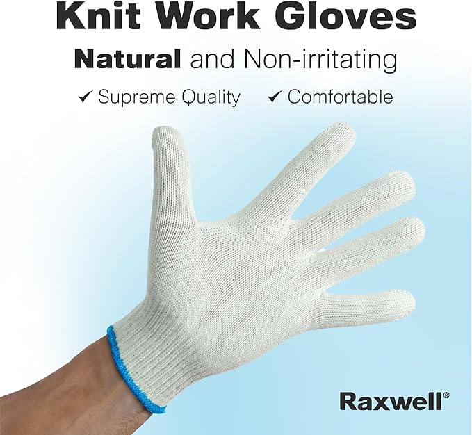 Raxwell White Cotton Gloves, 300 Pairs Bulk Case – Durable Knit Work Liners for BBQ, Painting, Gardening, Industrial, Mechanical Use, Small Size, Breathable, Comfortable