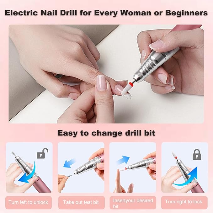 Electric Nail Drill File, Professional 40000RPM Nail E-File Drill, Rechargeable Cordless Nail Drill with Bits & Base for Acrylic Nails Remove Nail Gel Polish Manicure for Home Salon Use (Blue)