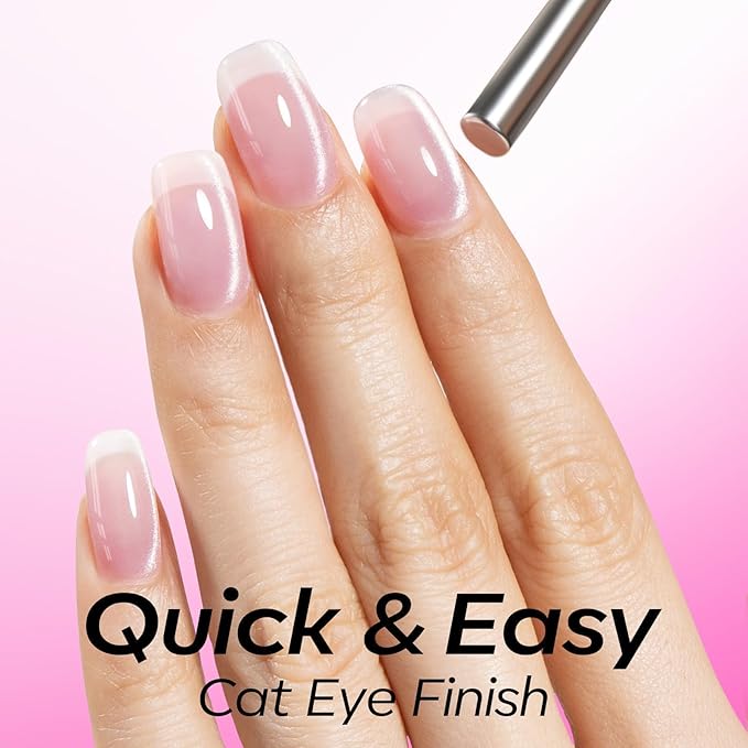 modelones Glassy Cat Eye Gel Nail Polish Glitter Holographic Hot Pink Cat Eye Pink Shimmer Reflective Translucent U v Gel Magnetic Nail Polish Top Coat for Women Girl 15ML