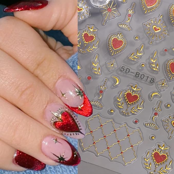 Stars Sun Moon Nail Art Stickers Decals 3D Self Adhesive Gold Stars Sun Moon Nail Stickers Nail Design Stickers Women Manicure Supplies DIY Sticker French Tips Nails Decals for Salon