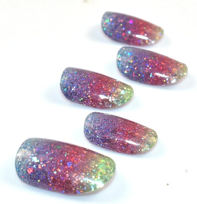 Semi Cured Gel Nail Strips Glitter Gel Nails Sticker 22pcs Rainbow Sequins Nail Wraps for Home Nails DIY