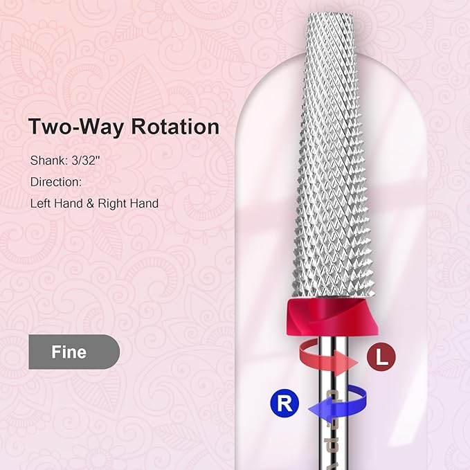 Depvko Super Long 5 in 1 Nail Drill Bits, 3/32'' Carbide Tungsten Bits, Two Way Rotate Professional Advanced Safety Bits for Nail, Fast Remove for Manicure Pedicure (Long 5in1-Silver, Fine-F)