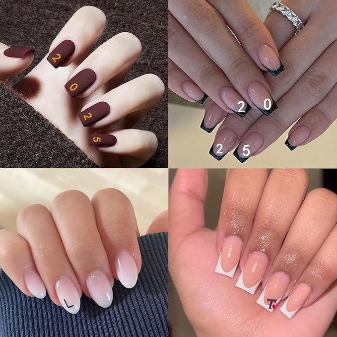8 Sheets Holographic Digital Letter Nail Art Stickers 3D Self-Adhesive Black and White Letter Nail Stickers Gold and Silver English Characters Design Nail Supplies Women DIY Nail Art Decoration