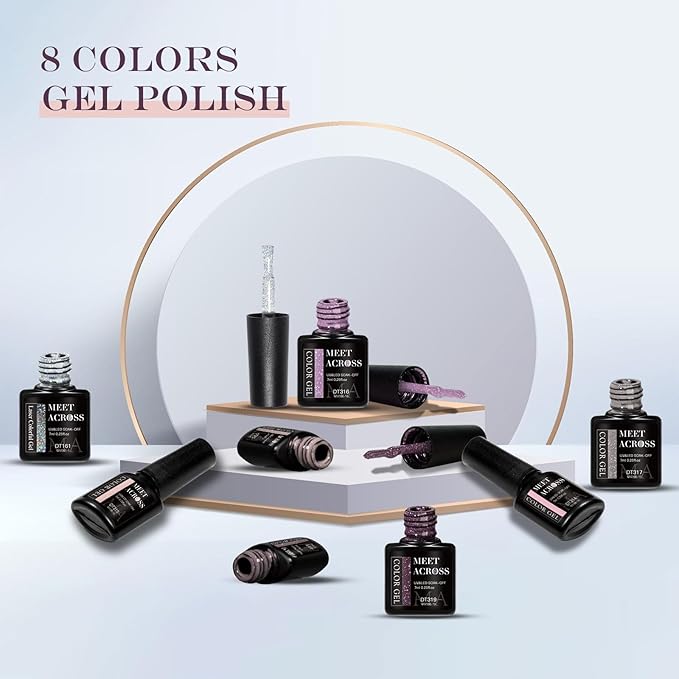 MEET ACROSS Gel Nail Polish Set, 8 Colors Brown Pink Gel Polish Grey Purple Nude Neutral Nail Polish Winter Elegant Nail Art Manicure Kit Soak Uv Gel Gift for Women