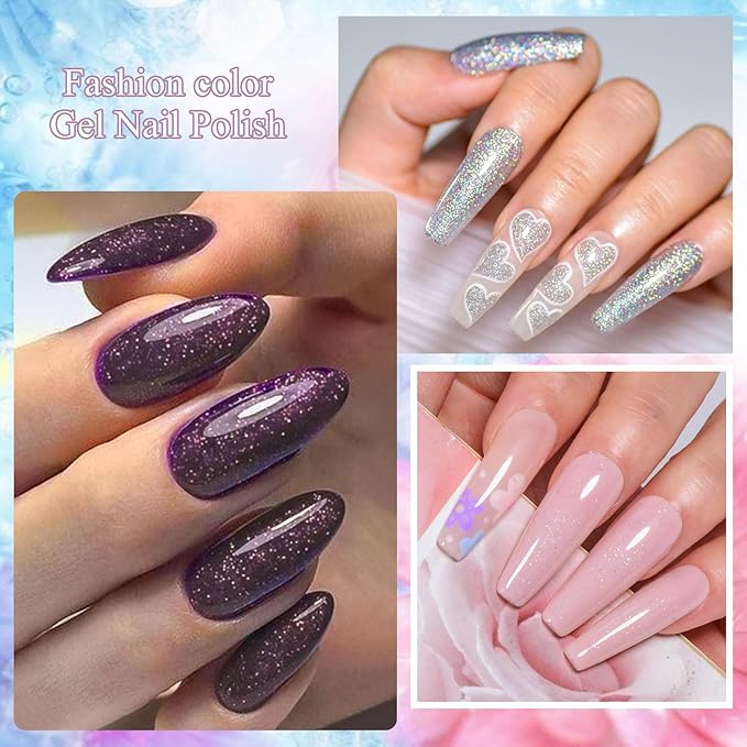 MEET ACROSS Gel Nail Polish Set, 8 Colors Brown Pink Gel Polish Grey Purple Nude Neutral Nail Polish Winter Elegant Nail Art Manicure Kit Soak Uv Gel Gift for Women