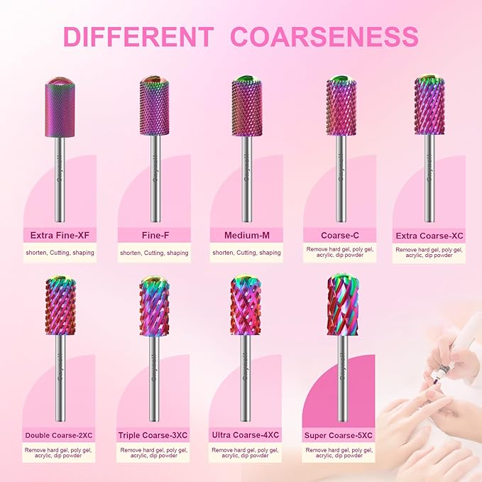3/32" 2PCS Large Barrel Smooth Round Top Tungsten Carbide Nail Drill Bit Safety for Gel & Acrylic Removal, Right Way Rotating Efile Tip, Salon Electric File Accessory (5XC Grit, Multicolor)
