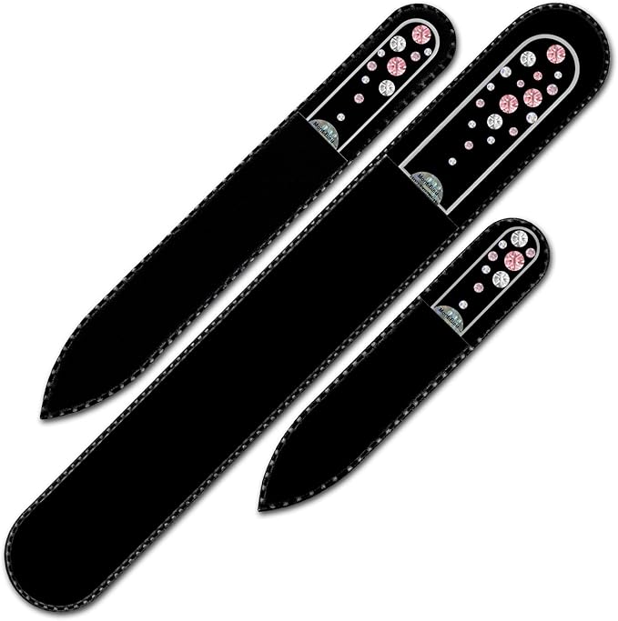 Mont Bleu Set of 3 Glass Nail Files Hand Decorated with Crystals - Handmade - Czech Tempered Glass