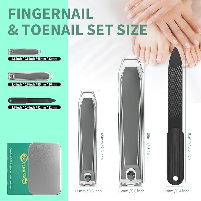 Nail Clippers for Men with Catcher, CLPPNA 2-Pack Large & Small Anti-Splash Nail Clippers Set, Ultra Sharp Sturdy Fingernail and Toenail Clipper Cutters for Men Women, Black