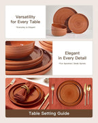 Dinnerware Set for 6, Ceramic Plates and Bowls, Terracotta | 18-Piece Ceramic - Image 3