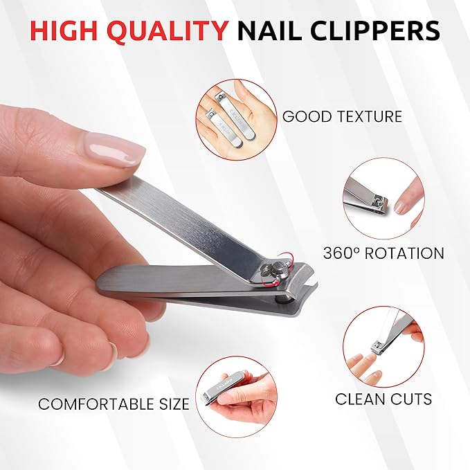 Nail Clipper Set for Men & Women – Stainless Steel Fingernail Clipper & Toe Nail Clippers with Curved & Straight Blades Toe Professional Nail Cutter Kit with Tin Case for Gift & Travel