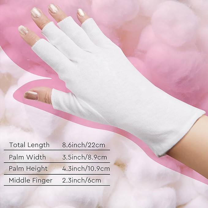 4 Pairs White Cotton Gloves - Fingerless Design 100% Pure Cotton Moisturizing Gloves - One Size Fits Most, Eczema Gloves for Dry Hands