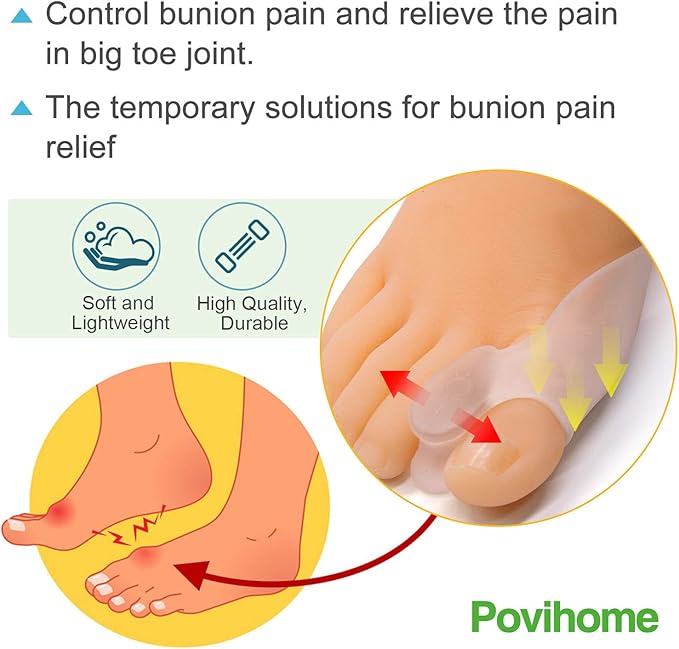 Povihome 8 Pack Bunion Cushion and Protector(1/2'' Thick), Bunion Pads, Bunion Corrector and Bunion Relief with Gel Shield, Treat Pain in Big Toe Joint, Realign Big Toe and Relieve Bunion Pain