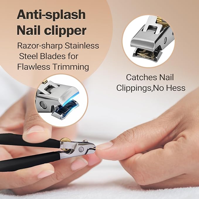 Sharp Nail Clippers for Thick Toenails & Seniors - Heavy Duty Fingernail & Toenail Clipper with Wide Jaw, Anti-Slip Grip, Safety Lock & Splash Guard for Men, Women & Kids